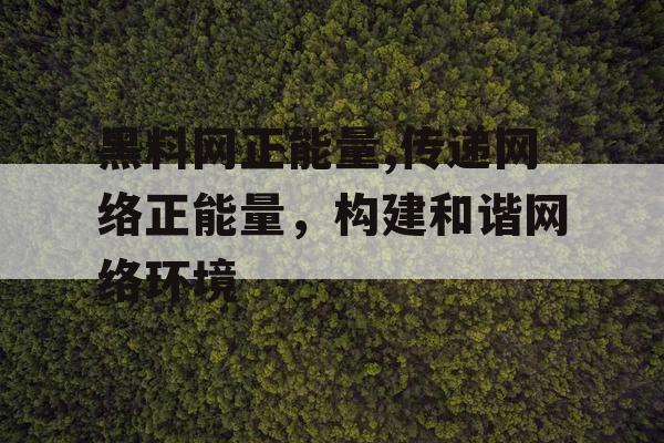 黑料网正能量,传递网络正能量，构建和谐网络环境